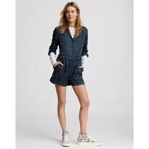 Rag & Bone Floral Jacquard Romper Jumpsuit Black Navy 00 Tailored Short